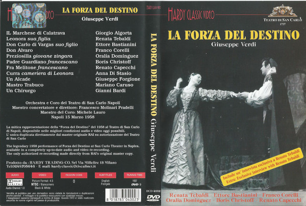 Copertina FORZA DEL DESTINO (LA) -TEBALDI/CORELLI/BASTIANINI/CHRISTOFF/CAPECCHI -NAPOLI 15/07/58